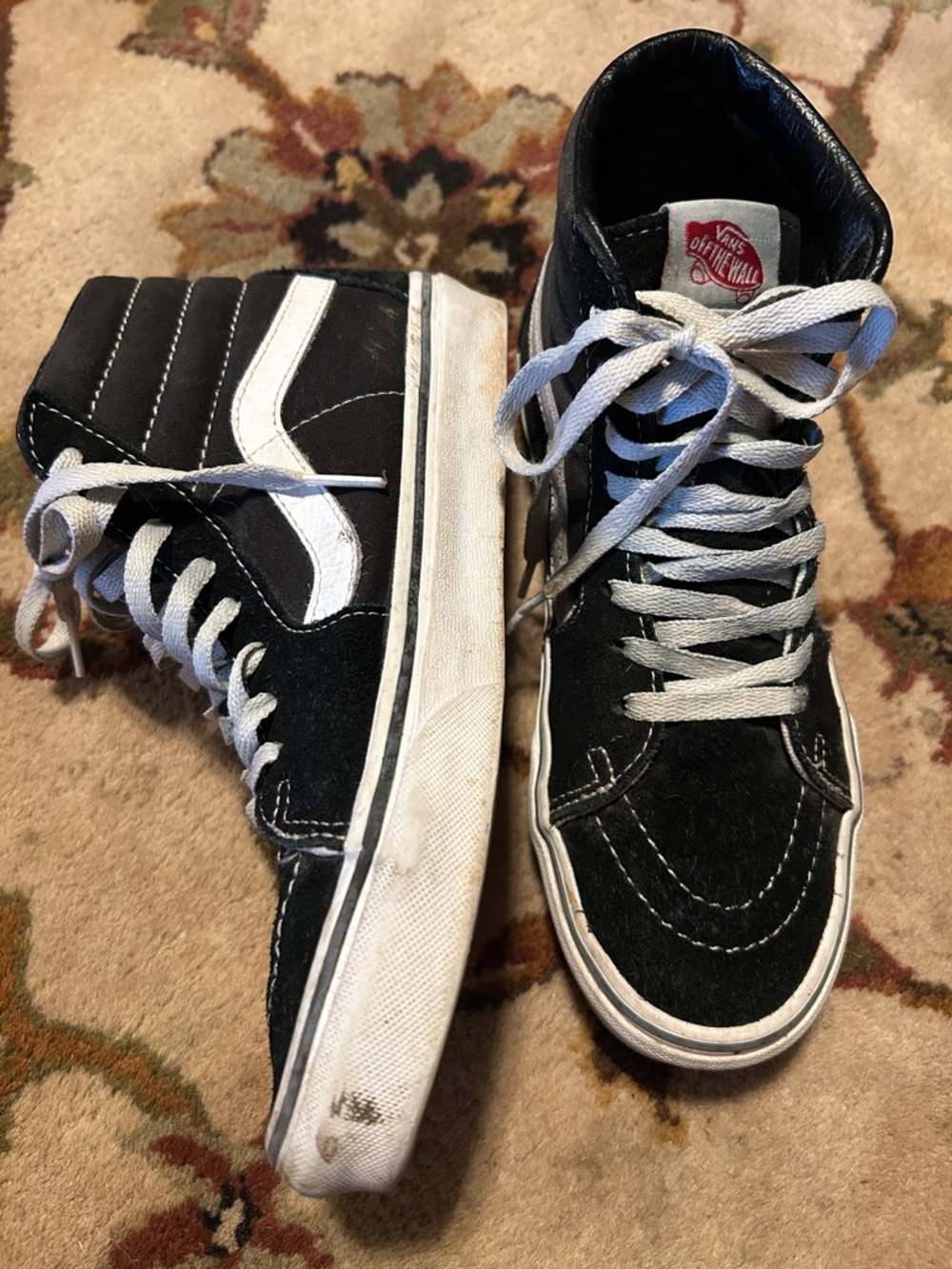 Vans Black and White High-Top Skate Sneakers 7.5